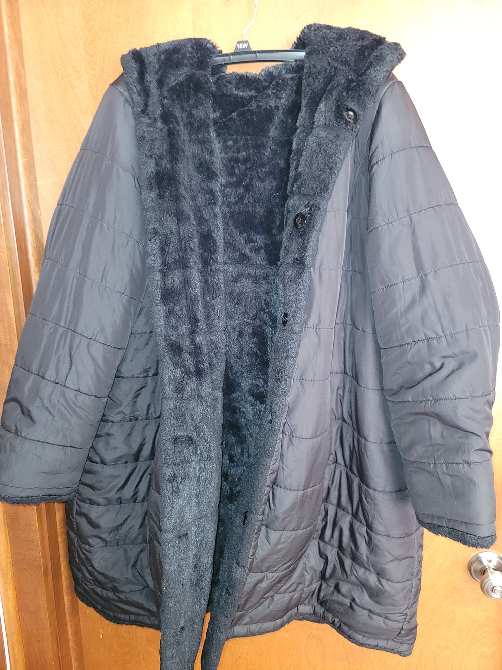 Roaman's Black Faux Fur-Lined Black Puffer Coat